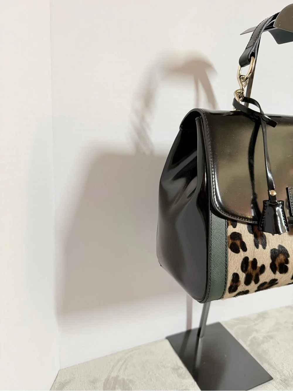 Black and Leopard Satchel Handbag - Women